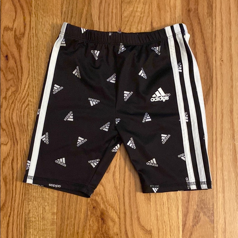 Adidas Youth Girls Black Bike Shorts with White Logo Pattern